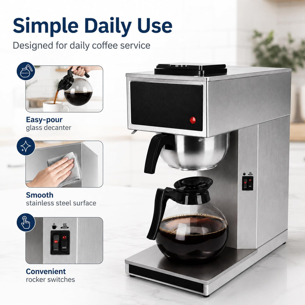 Commercial 12-Cup Stainless Steel Drip Coffee Maker with Dual Warmers Z51978
