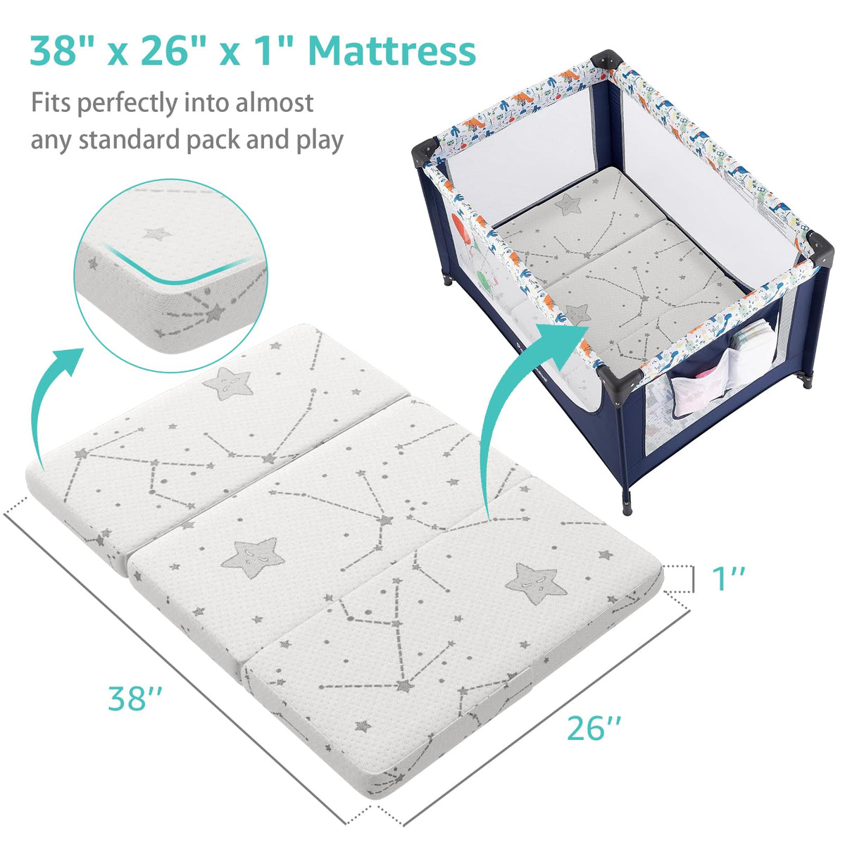 Organic Cotton Trifold Pack and Play Mattress Pad P9253