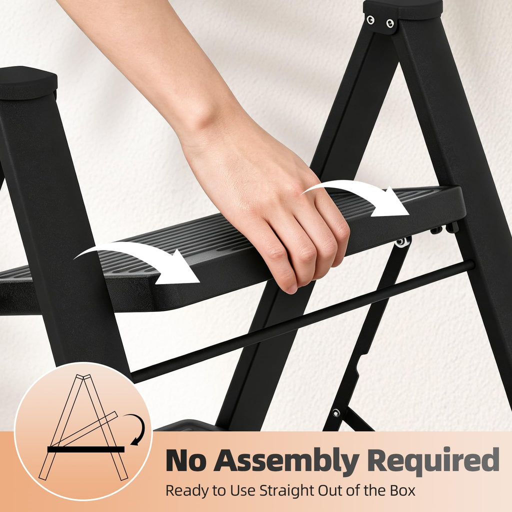 2 Step Folding Ladder with Non-Slip Wide Pedals and Safety Lock, Black T36399