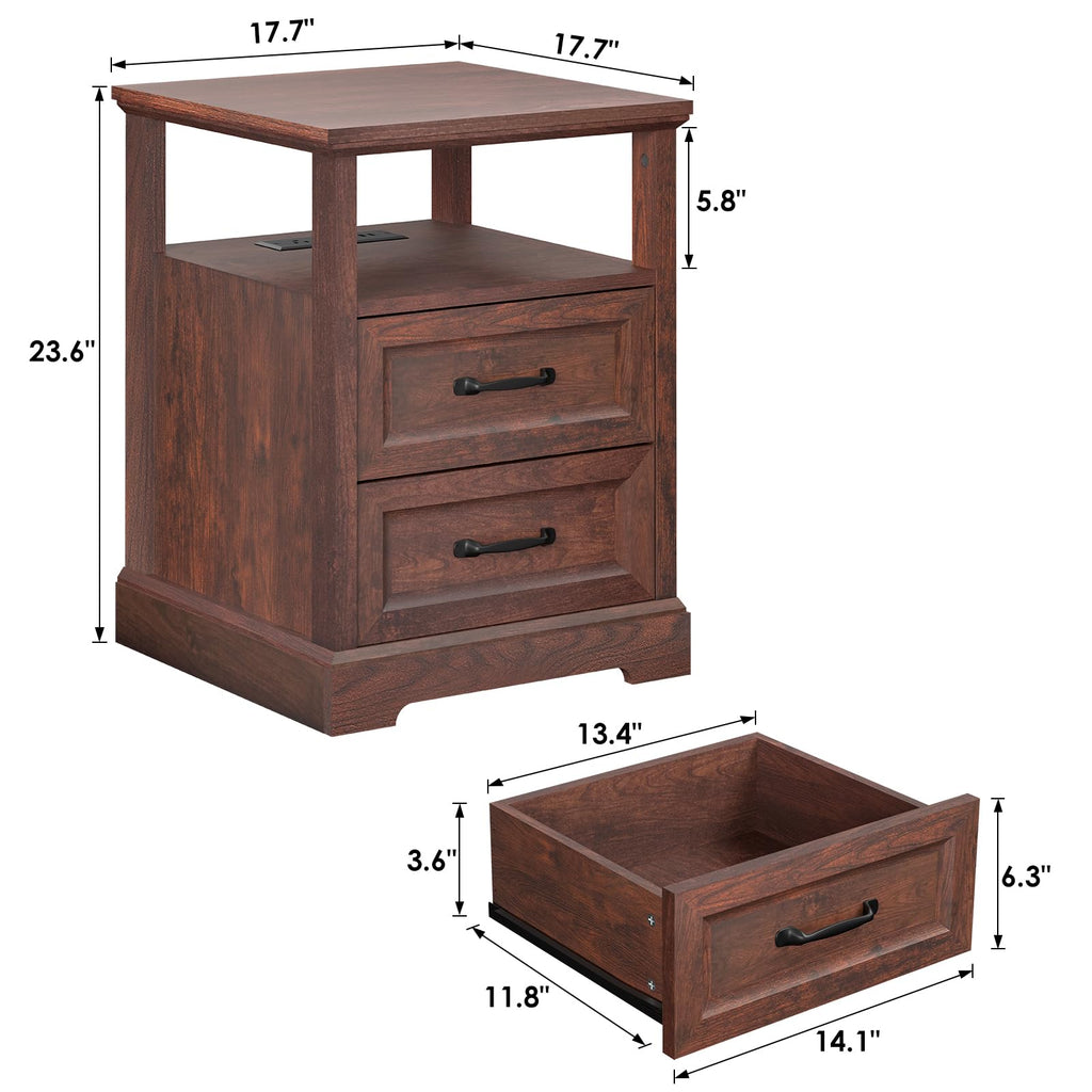 18'' Wood Nightstand with Charging Station S748199