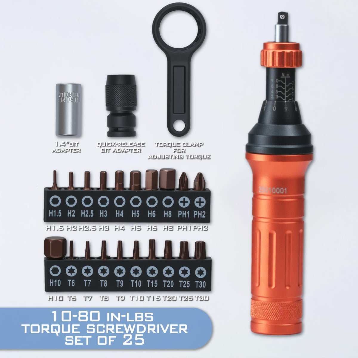 Torque Screwdriver Wrench Driver Set 10-80 Inch Pounds 20 Steel Bits T785