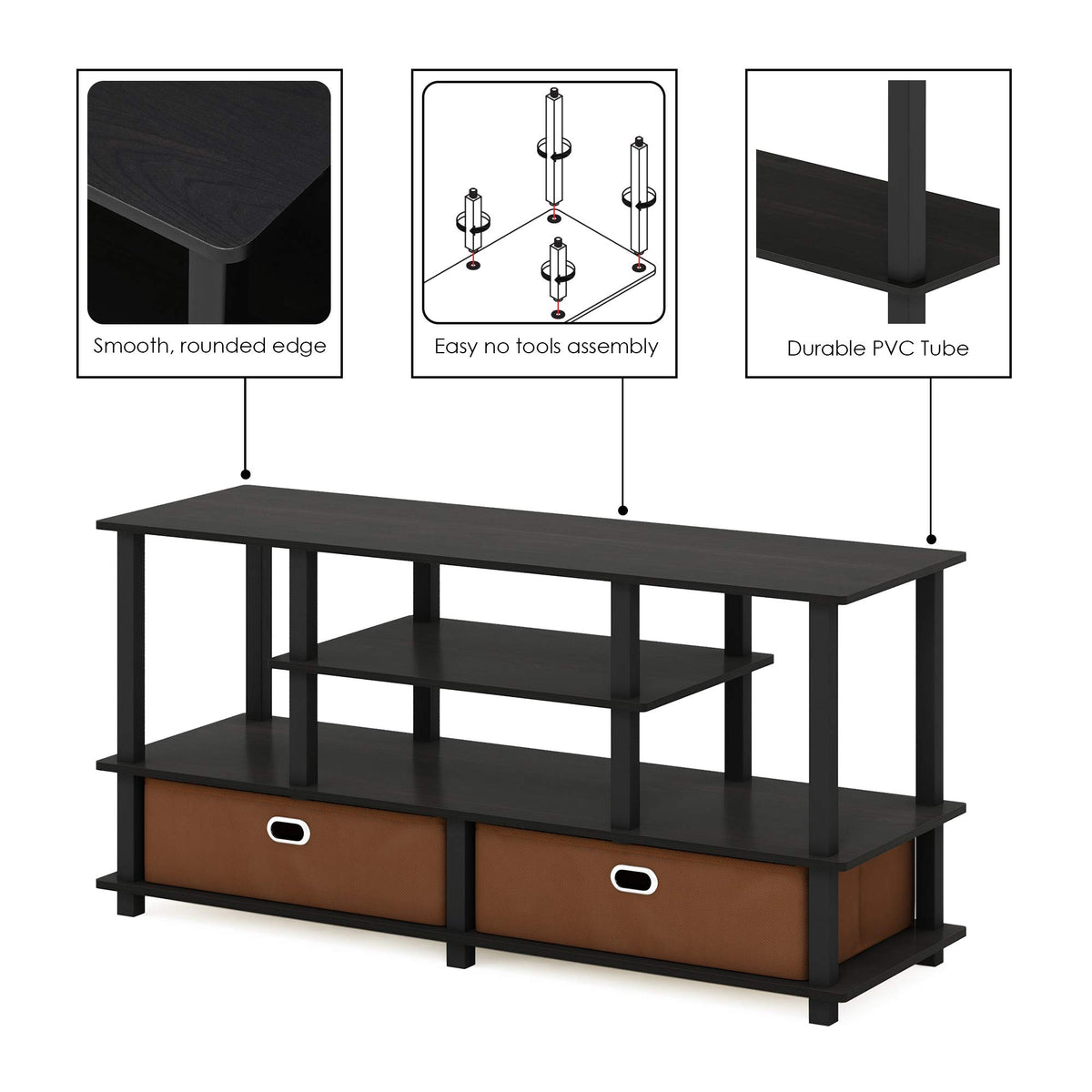 Black Espresso 4-Tier TV Stand with 2 Storage Bins B70341
