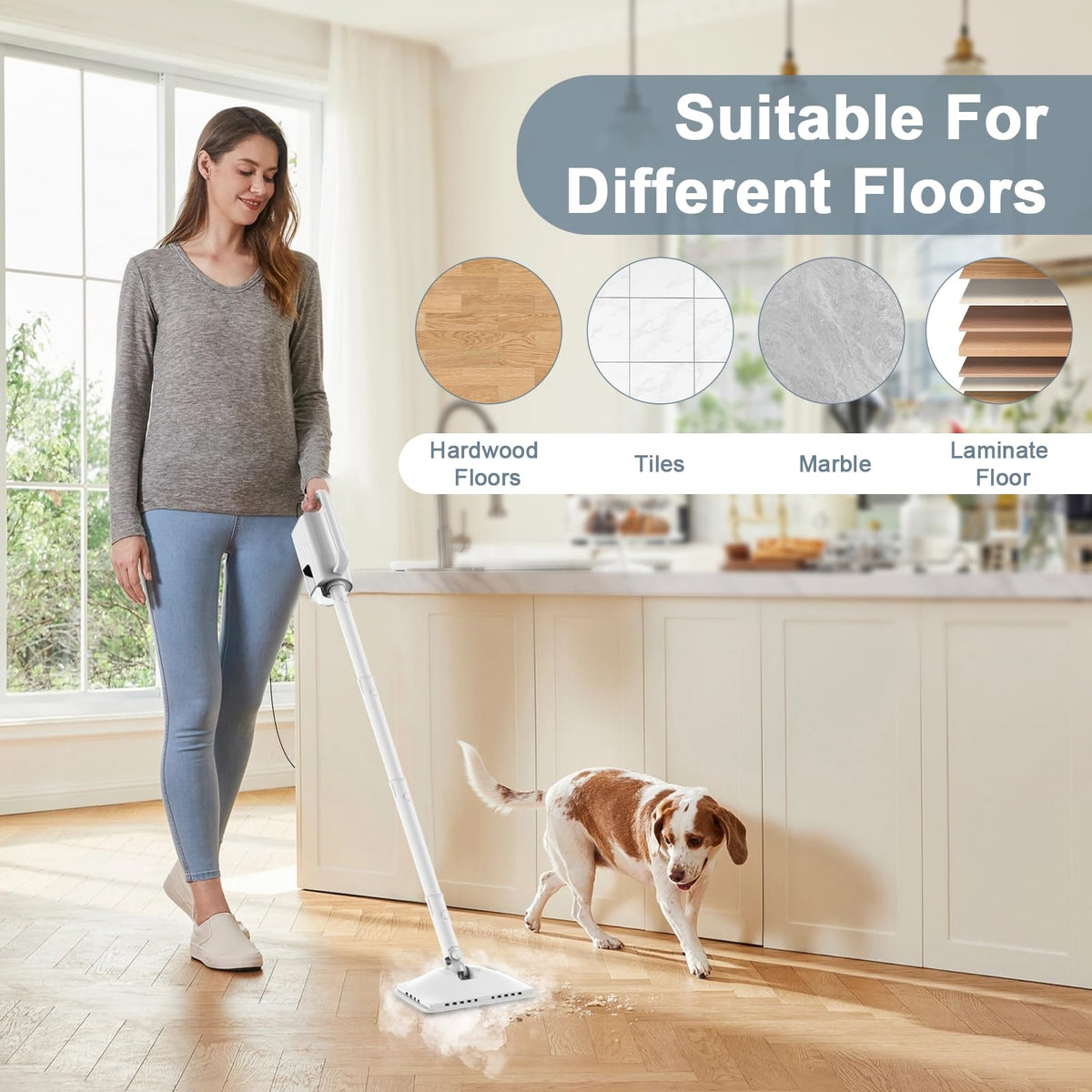 1200W Rotatable Steam Mop with 2 Modes, 400ML Tank, 23FT Cord T711