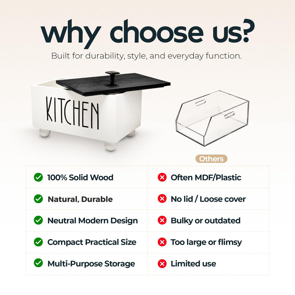 Solid Wood Kitchen Storage Bin with Lid Y403