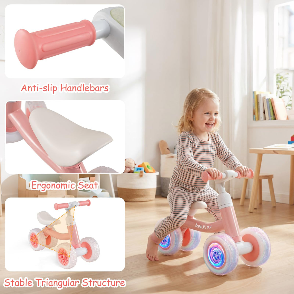 4 Wheels Toddler Balance Bike with Adjustable Handlebar & Seat F440