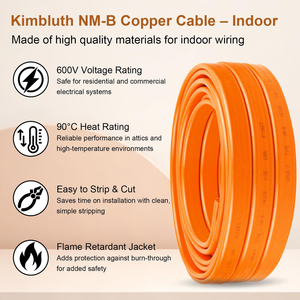 Solid Indoor Electrical Wire 100 FT Orange E203