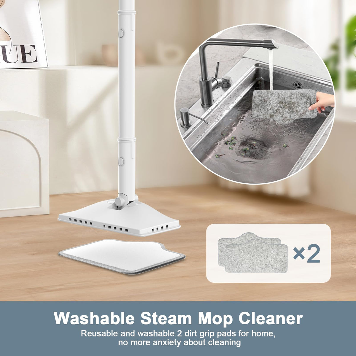 1200W Rotatable Steam Mop with 2 Modes, 400ML Tank, 23FT Cord T711