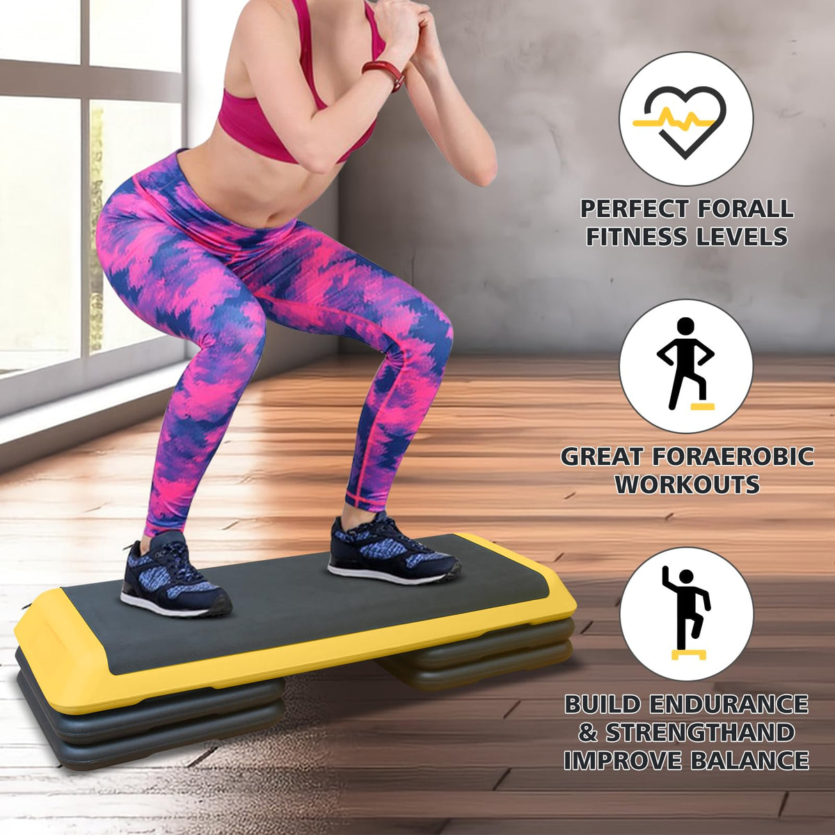 43'' Adjustable Exercise Stepper with 4 Detachable Risers T810881