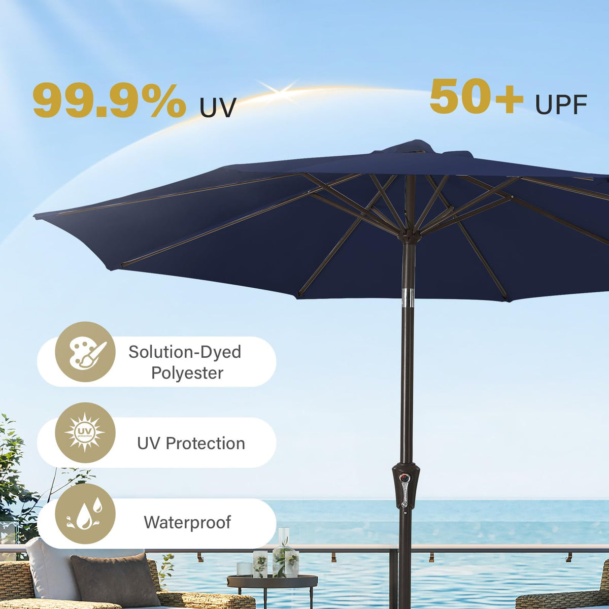 9ft Patio Umbrella with Push Button Tilt and Crank D297