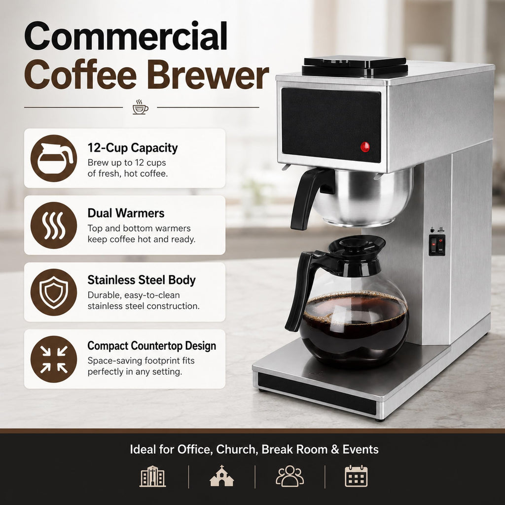 Commercial 12-Cup Stainless Steel Drip Coffee Maker with Dual Warmers Z51978