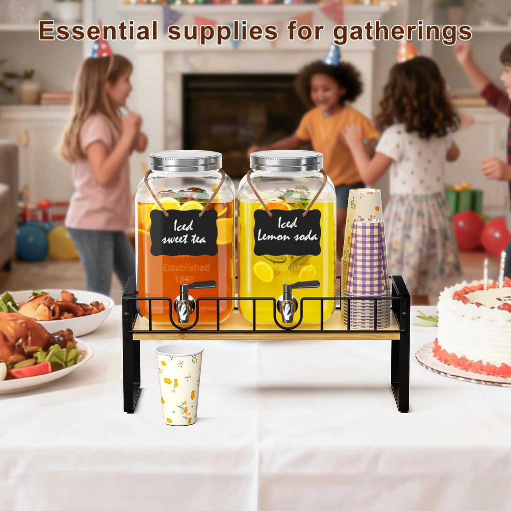 2 Pack 1 Gallon Glass Beverage Dispenser with Spigot and Ice Core Y7860