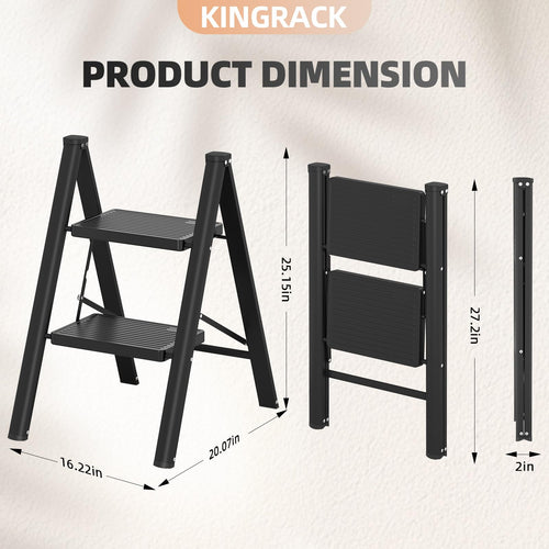 2 Step Folding Ladder with Non-Slip Wide Pedals and Safety Lock, Black T36399