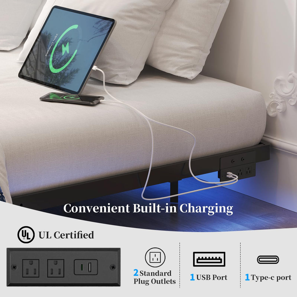 Full Size Metal Floating Bed Frame with LED Lights X495541