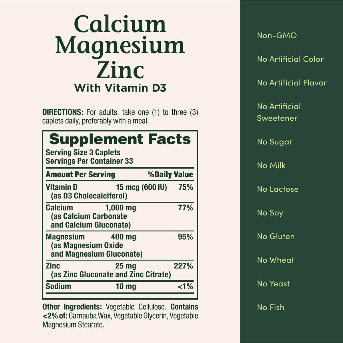 Calcium Magnesium & Zinc Caplets 100 Count N9524