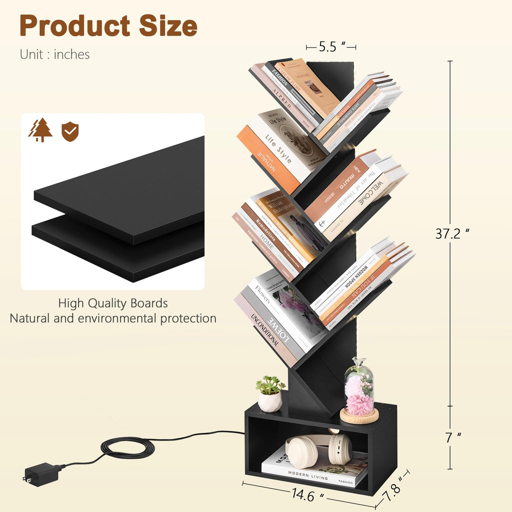 6 Tier Tree Bookshelf with Drawer and LED Lights W245057