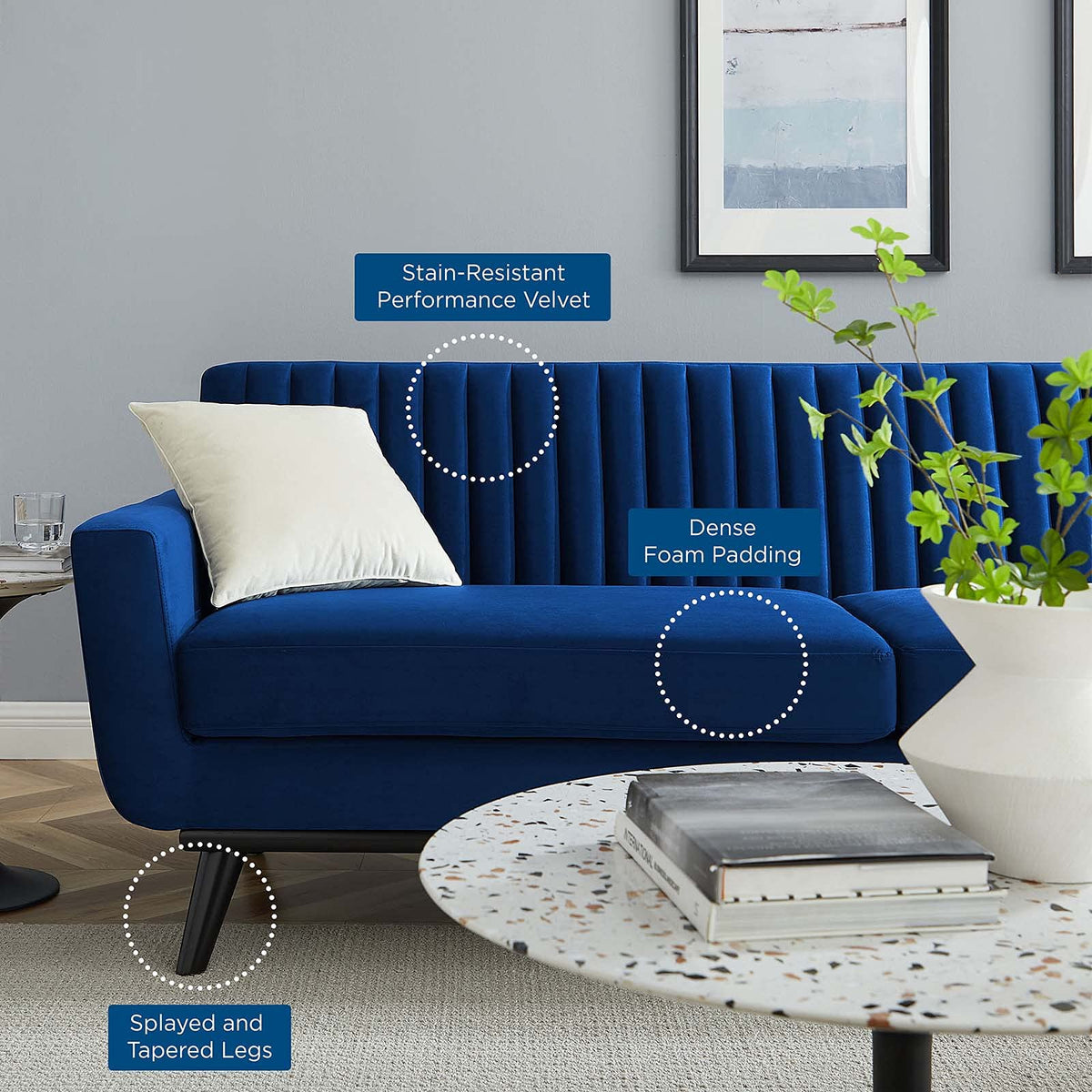 Navy Channel Tufted Performance Velvet Sofa S114983