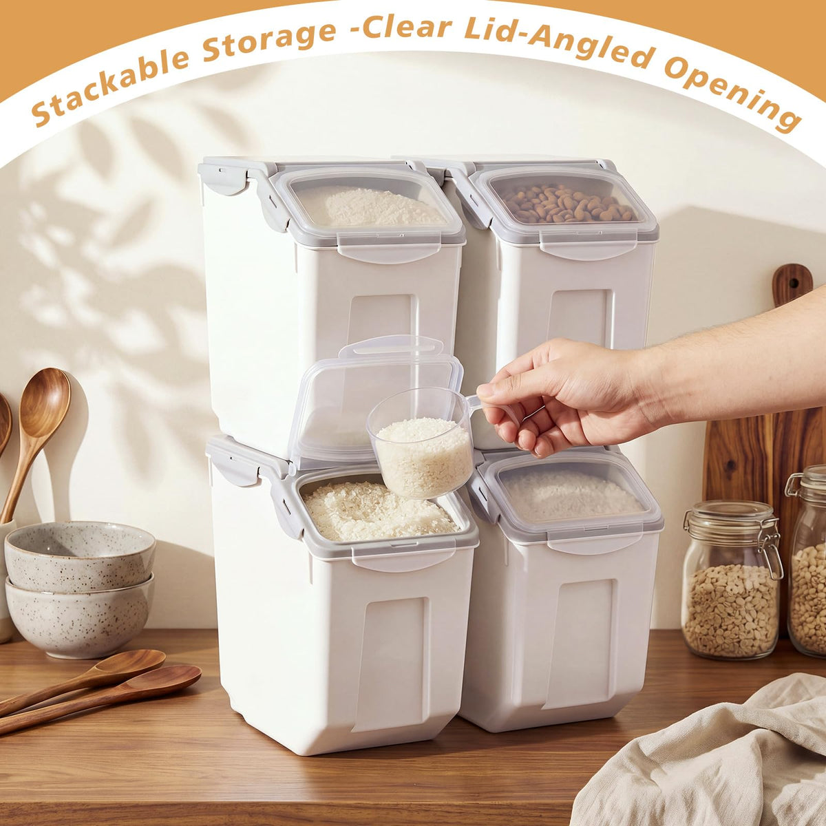 4 Pack 30 LB Airtight Dog Food Storage Container with Wheels Gray M7159