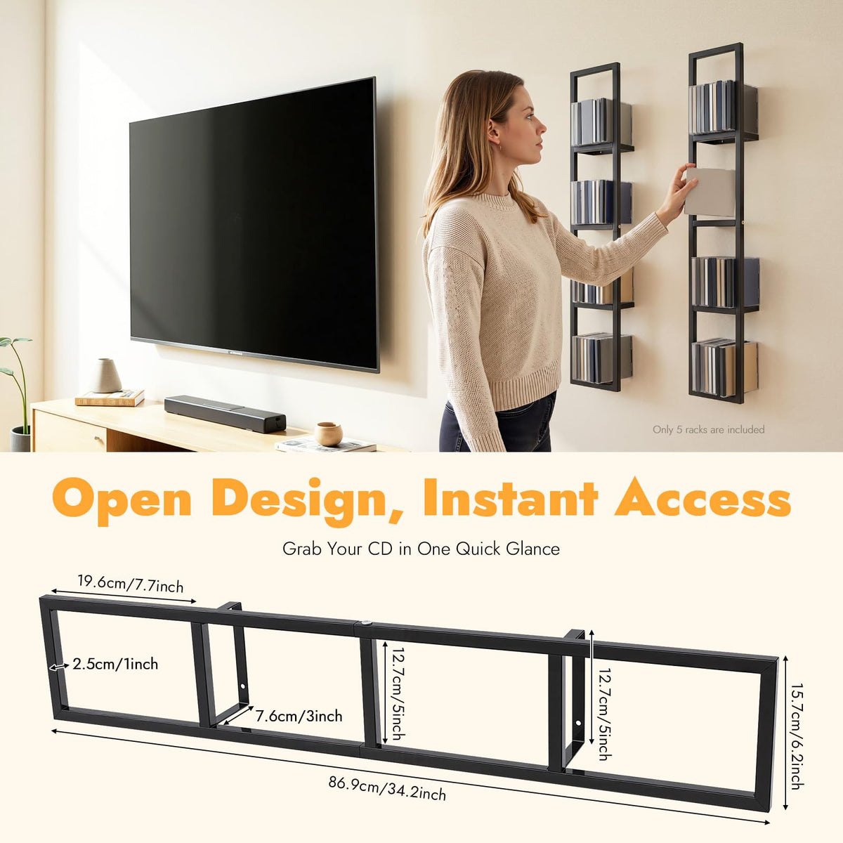 5Pcs Wall Mount Media Storage Rack T985240