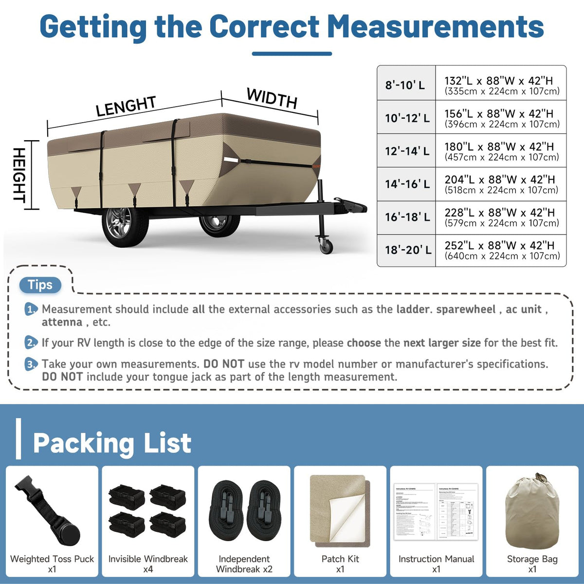 Waterproof Windproof Pop Up Camper Cover Fits 14-16FT J8497