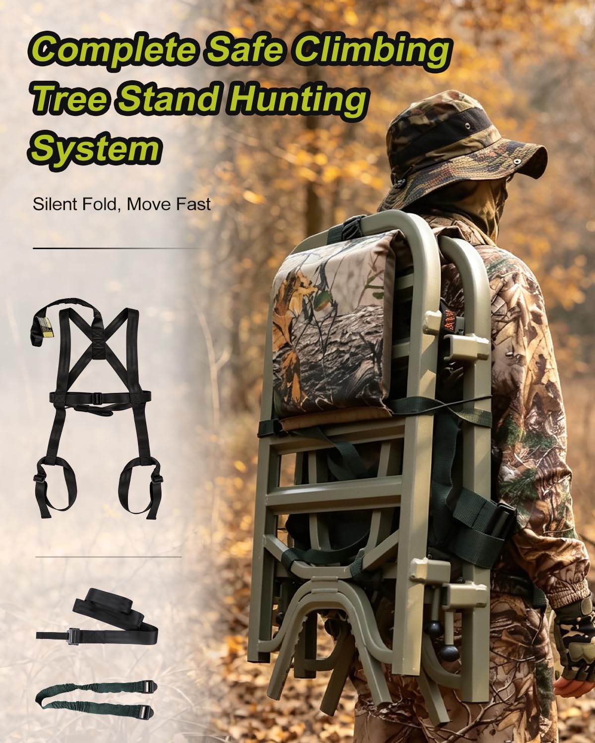 Climbing Tree Stand with Harness and Camo Seat Cushion O362