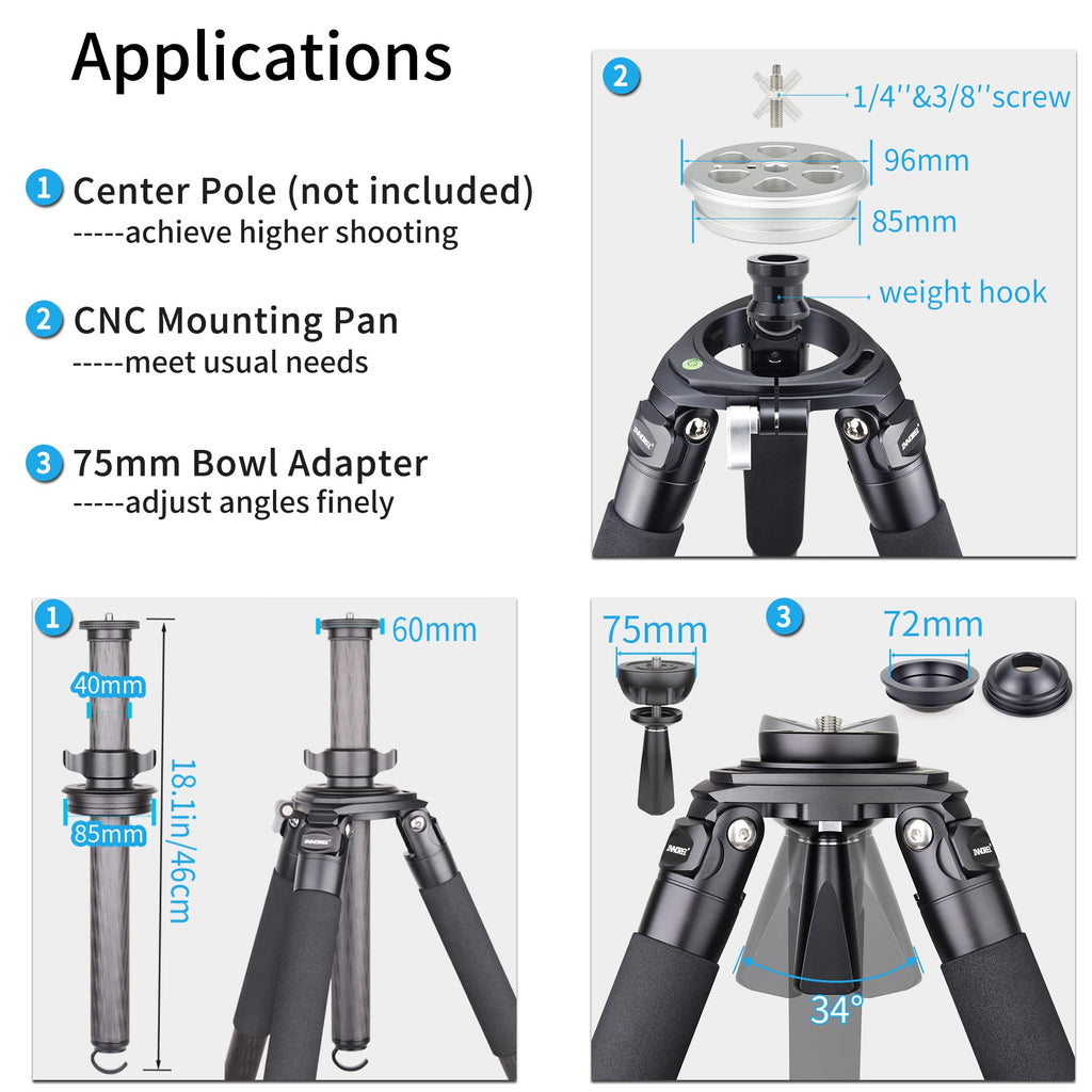 Carbon Fiber Heavy Duty Tripod with 75mm Bowl Adapter 63 inch Black U561198