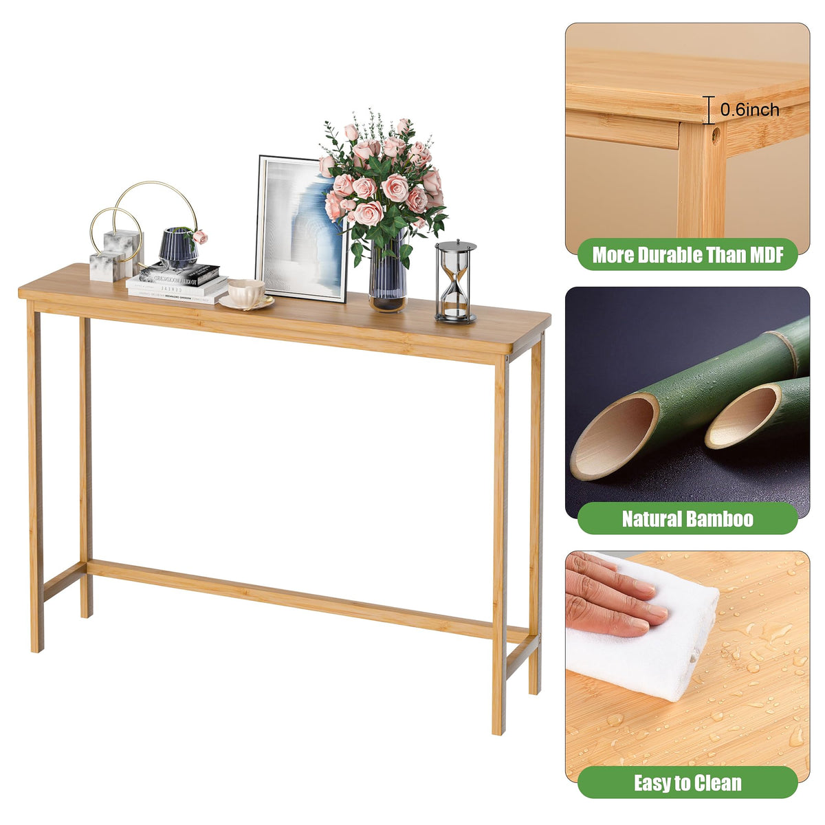 39" Natural Bamboo Console Table Y3009