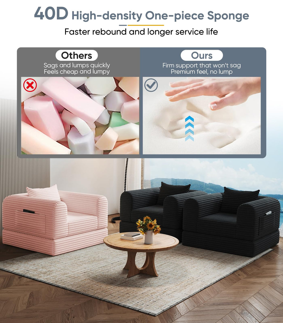 2 in 1 Convertible Sleeper Chair Folding Sofa Bed H3474