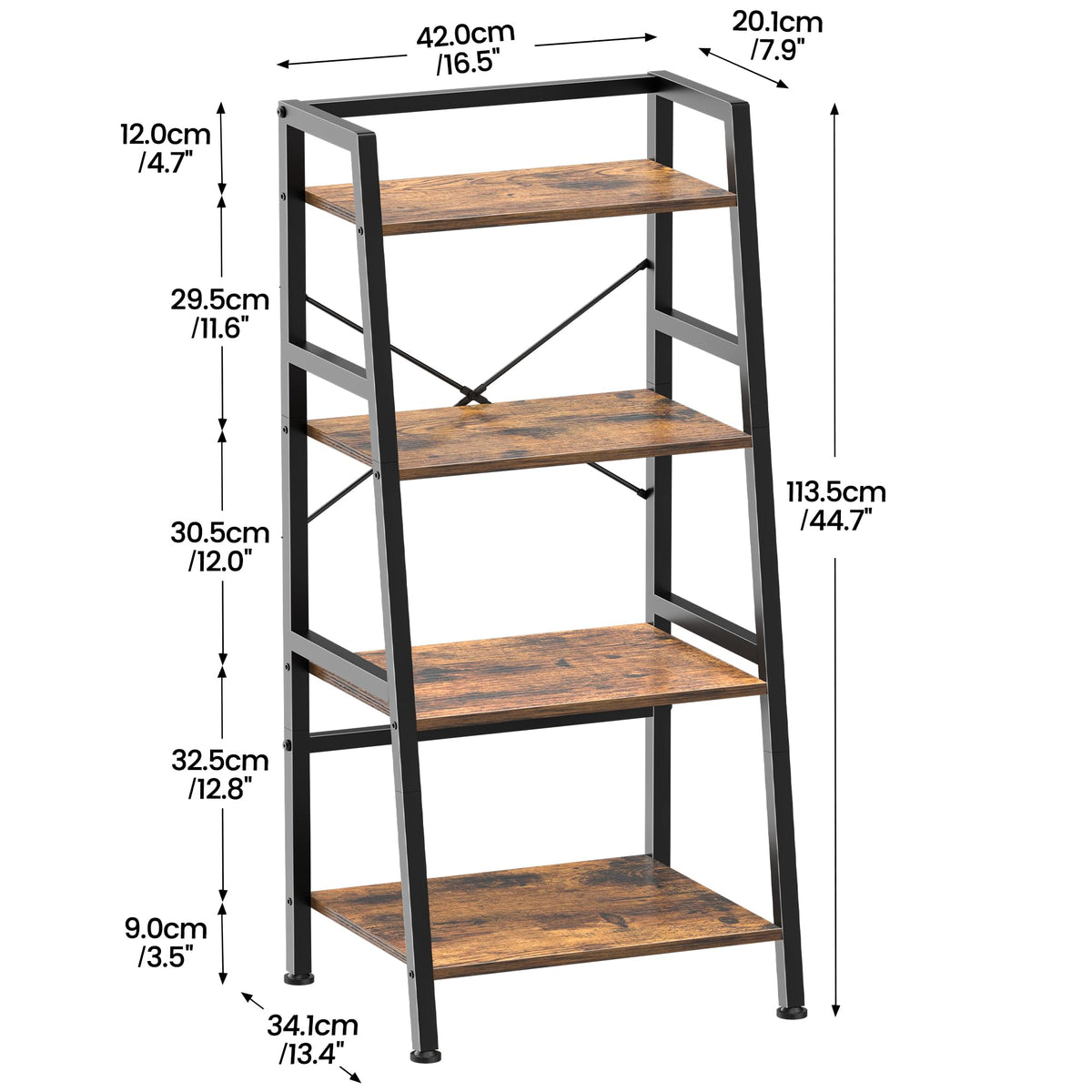 4-Tier Industrial Bookshelf with Steel Frame Y358