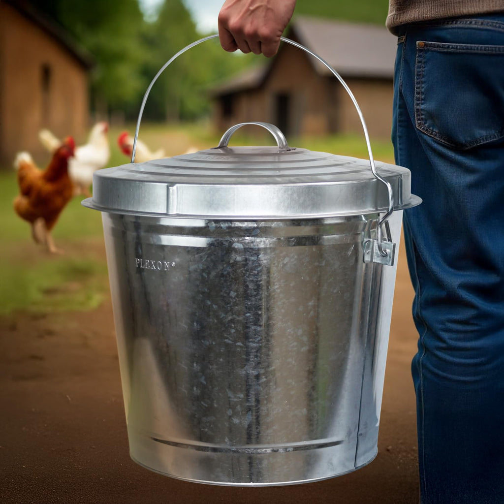 6.6 Lb Stainless Steel Hanging Poultry Feeder with 10 Gallon Storage Bucket Z134