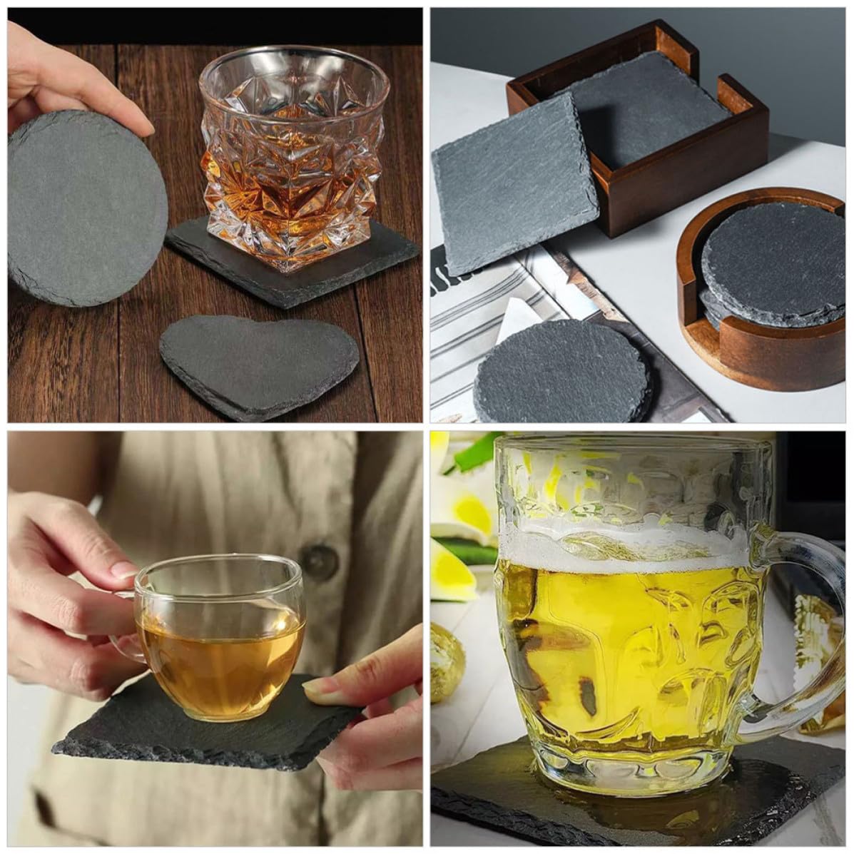 Black 12pcs Natural Stone Coaster Set G84336
