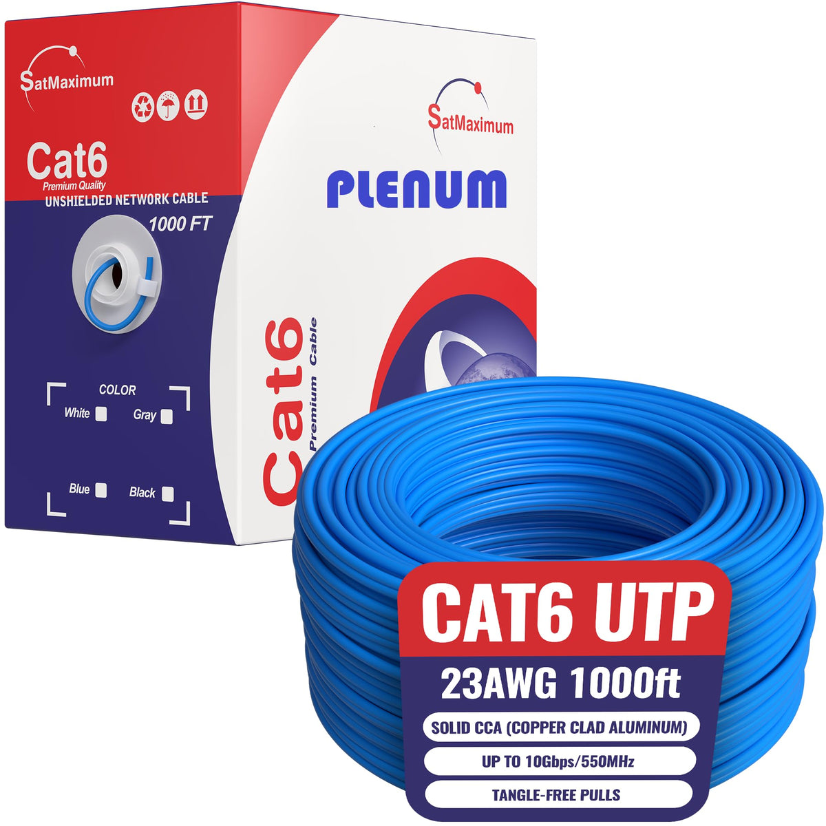 1000ft Plenum CMP CAT6 Solid Cable Blue T73527