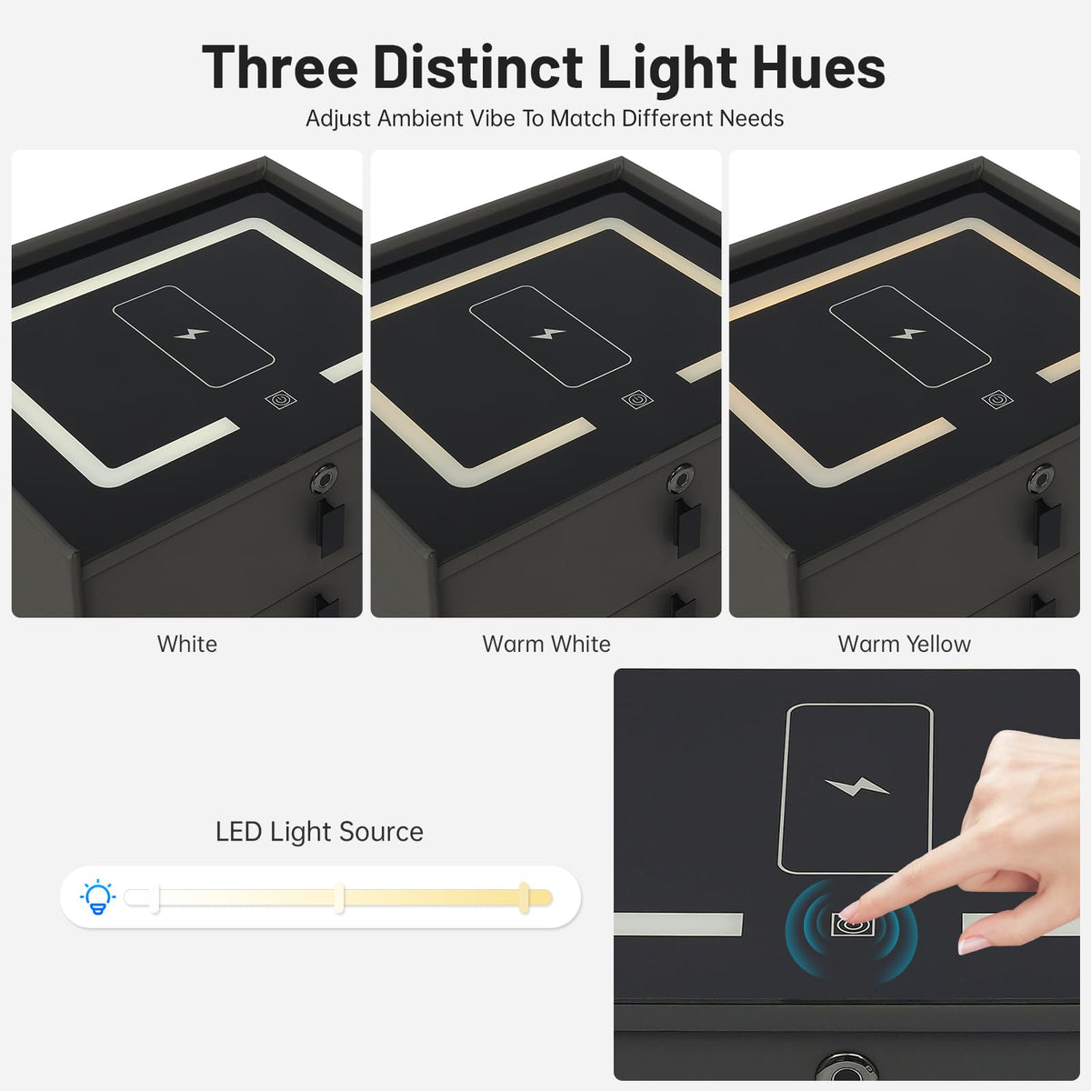 Fingerprint Lock Nightstand with USB & Wireless Charging and 3 Drawers A921787