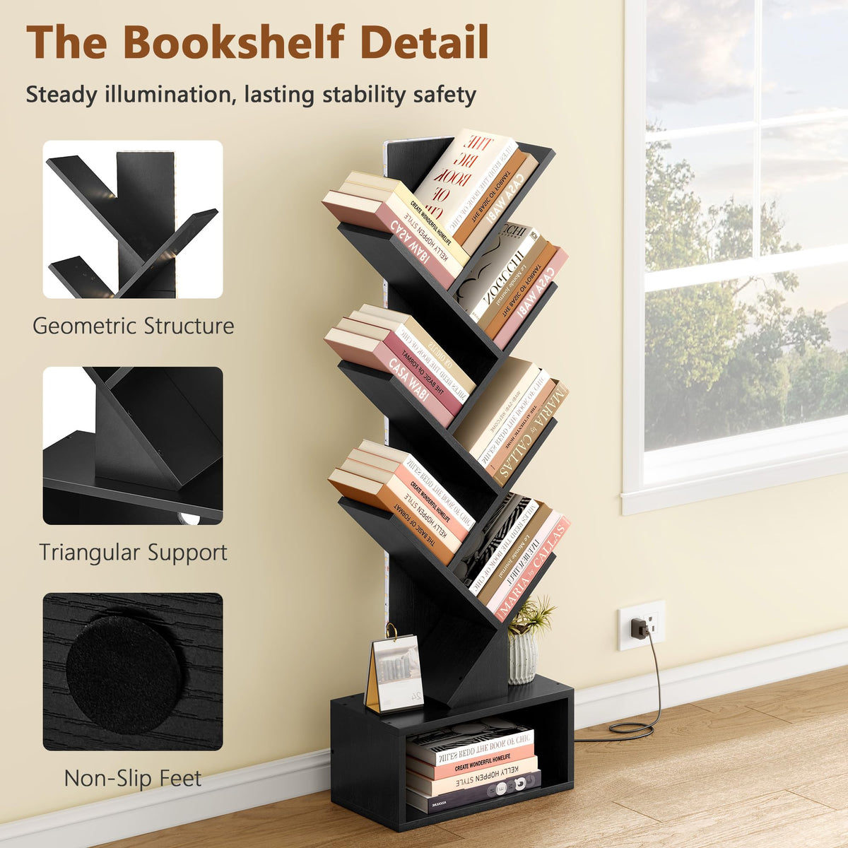 6 Tier Tree Bookshelf with Drawer and LED Lights W245057
