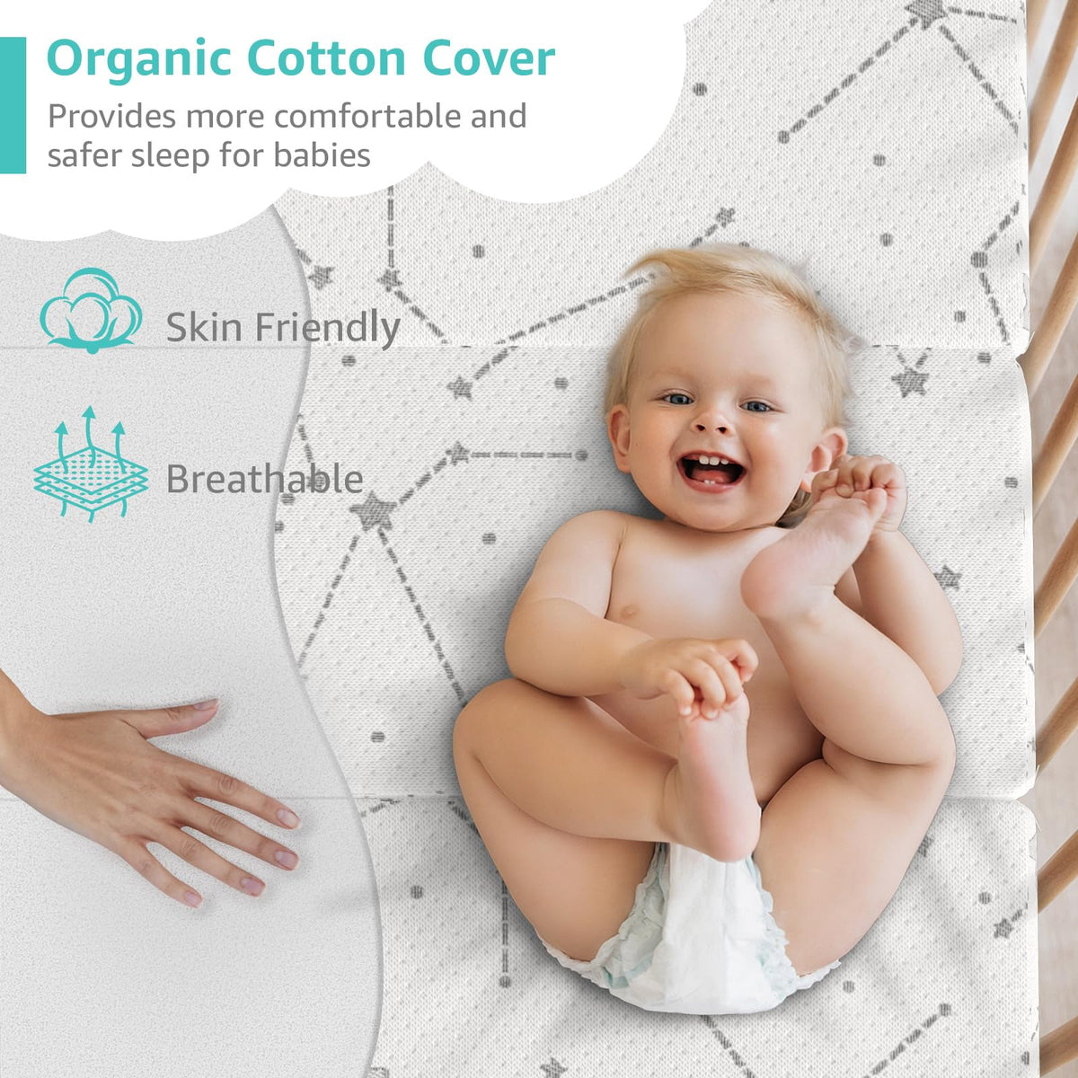 Organic Cotton Trifold Pack and Play Mattress Pad P9253