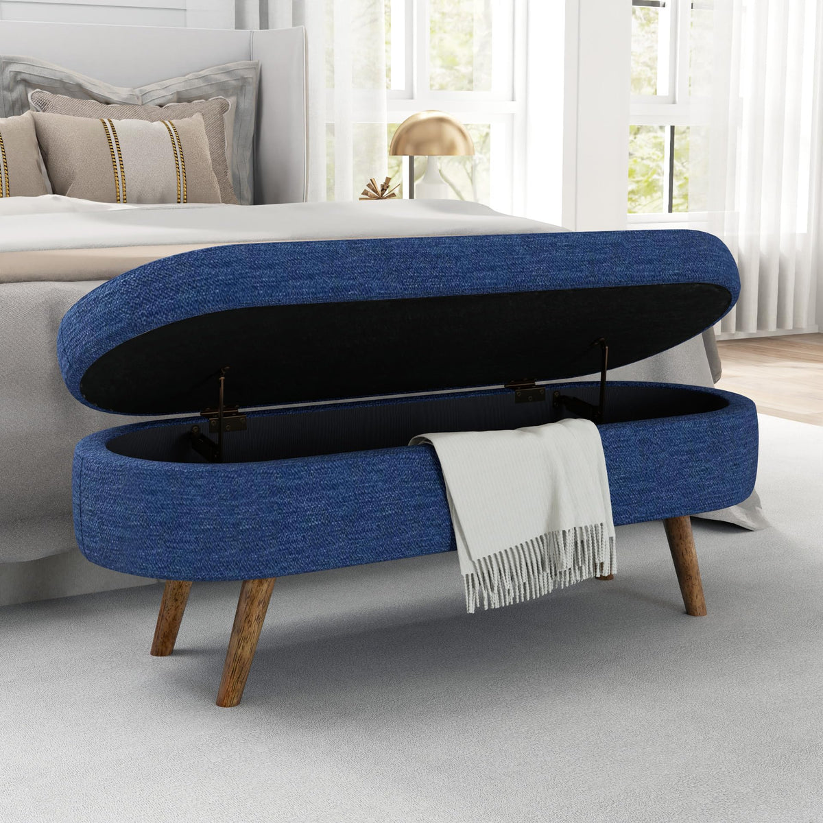 Oval Storage Bench with Rubber Wood Legs D258491