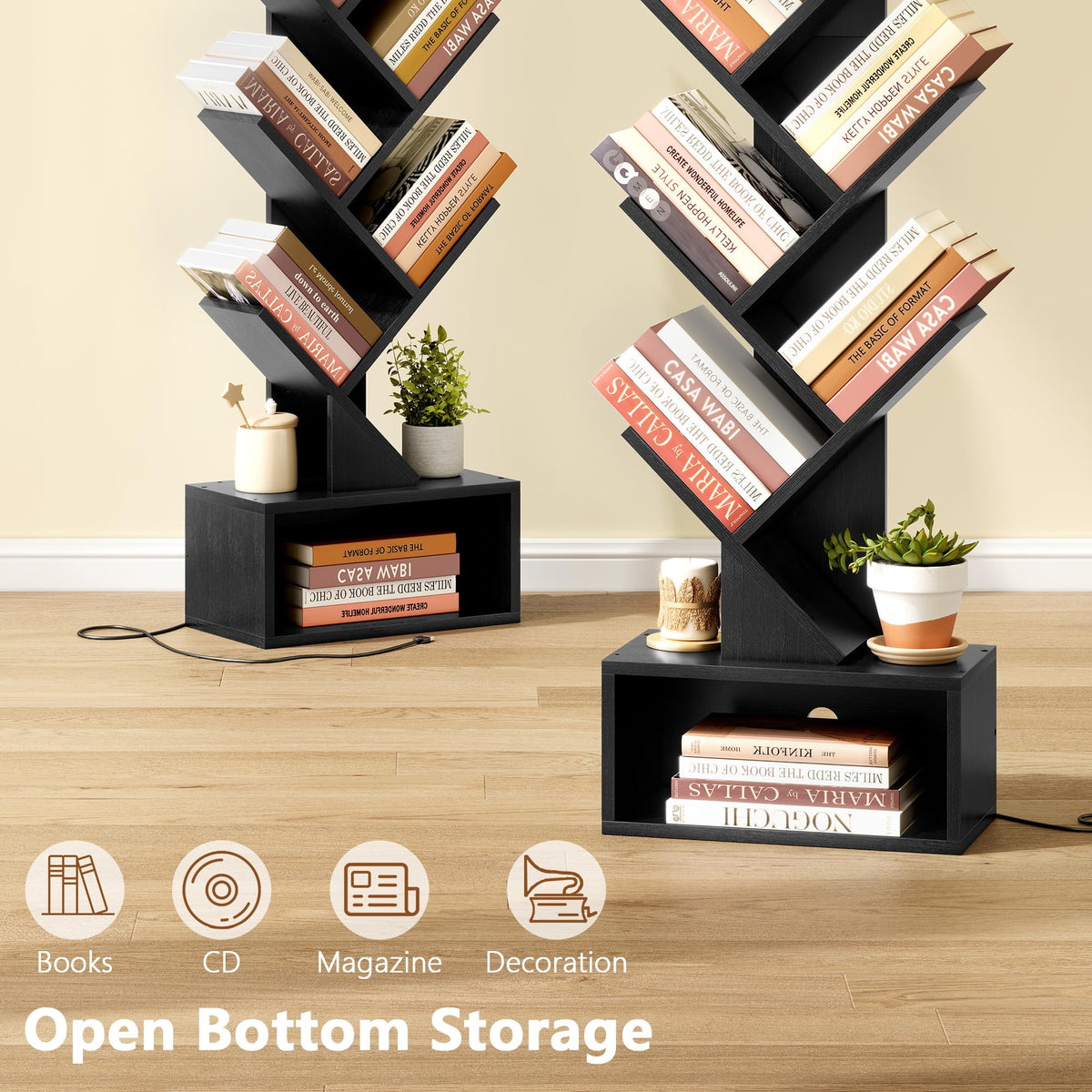 6 Tier Tree Bookshelf with Drawer and LED Lights W245057