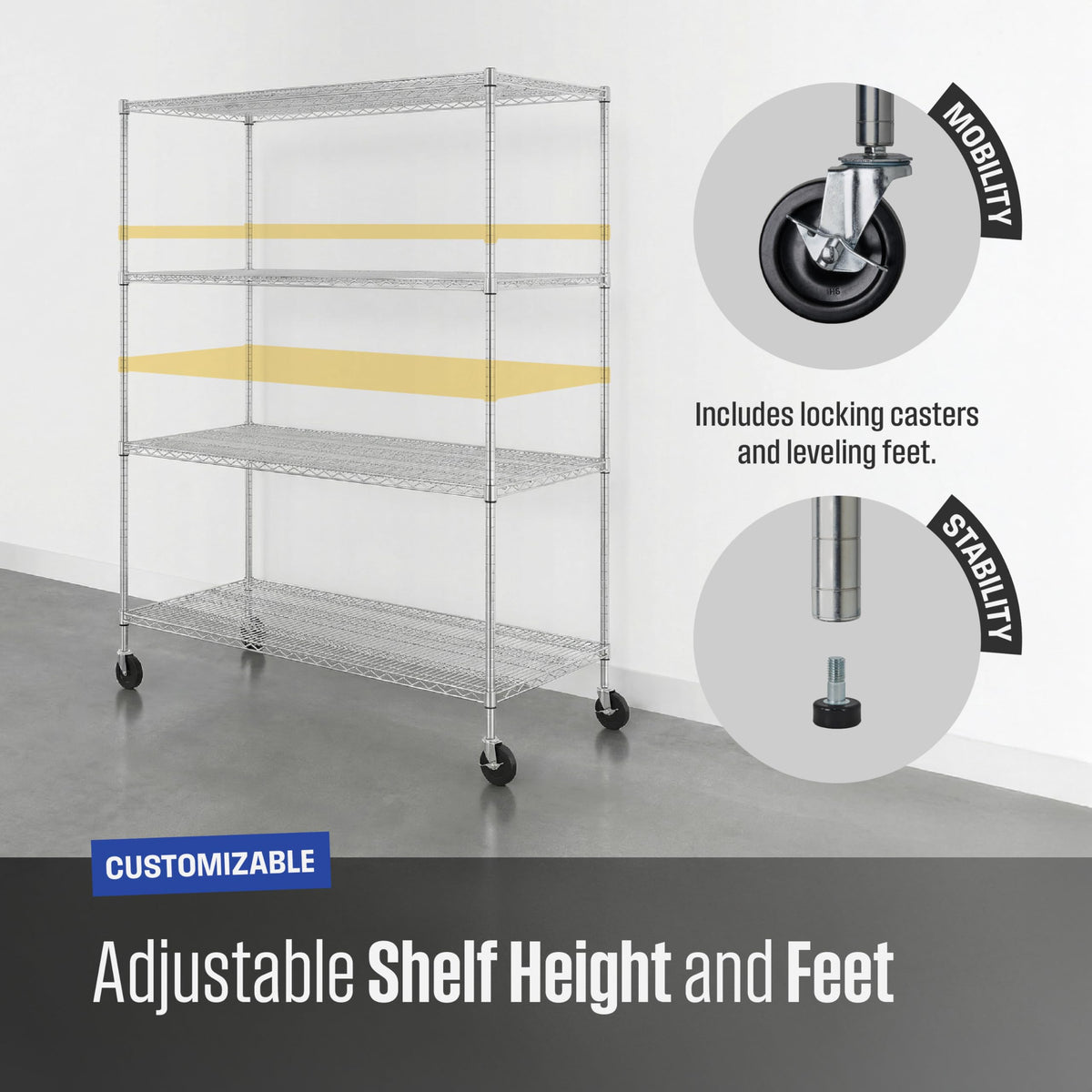 4-Tier Heavy Duty Steel Wire Rack with Wheels O4511