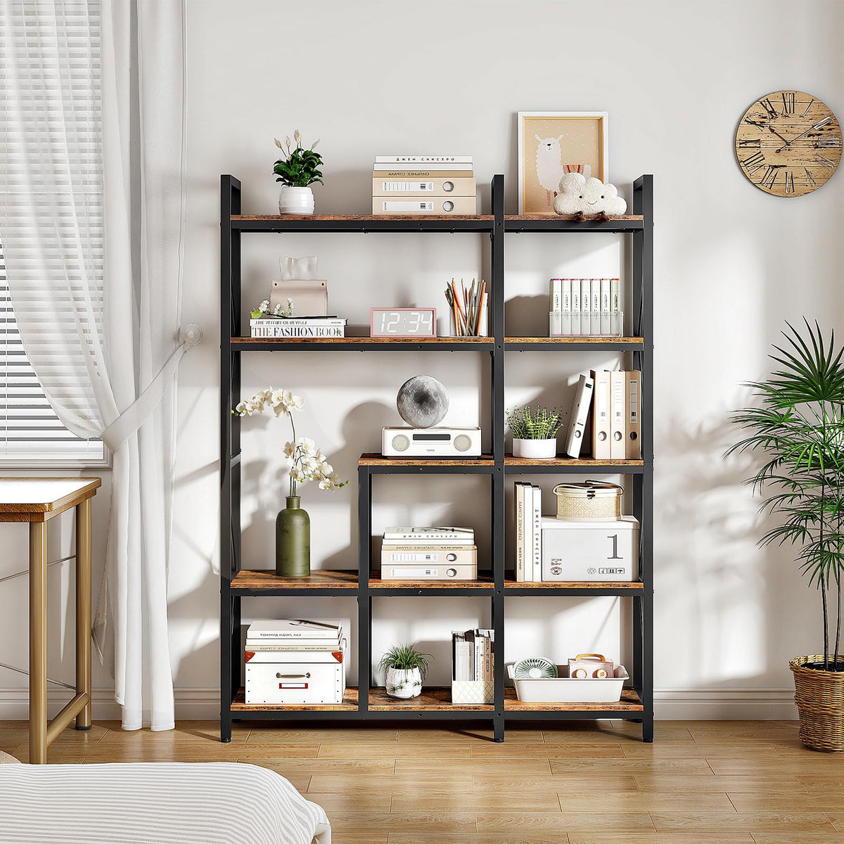 5-Tier L-Shaped Corner Bookshelf with Metal Frame F1566