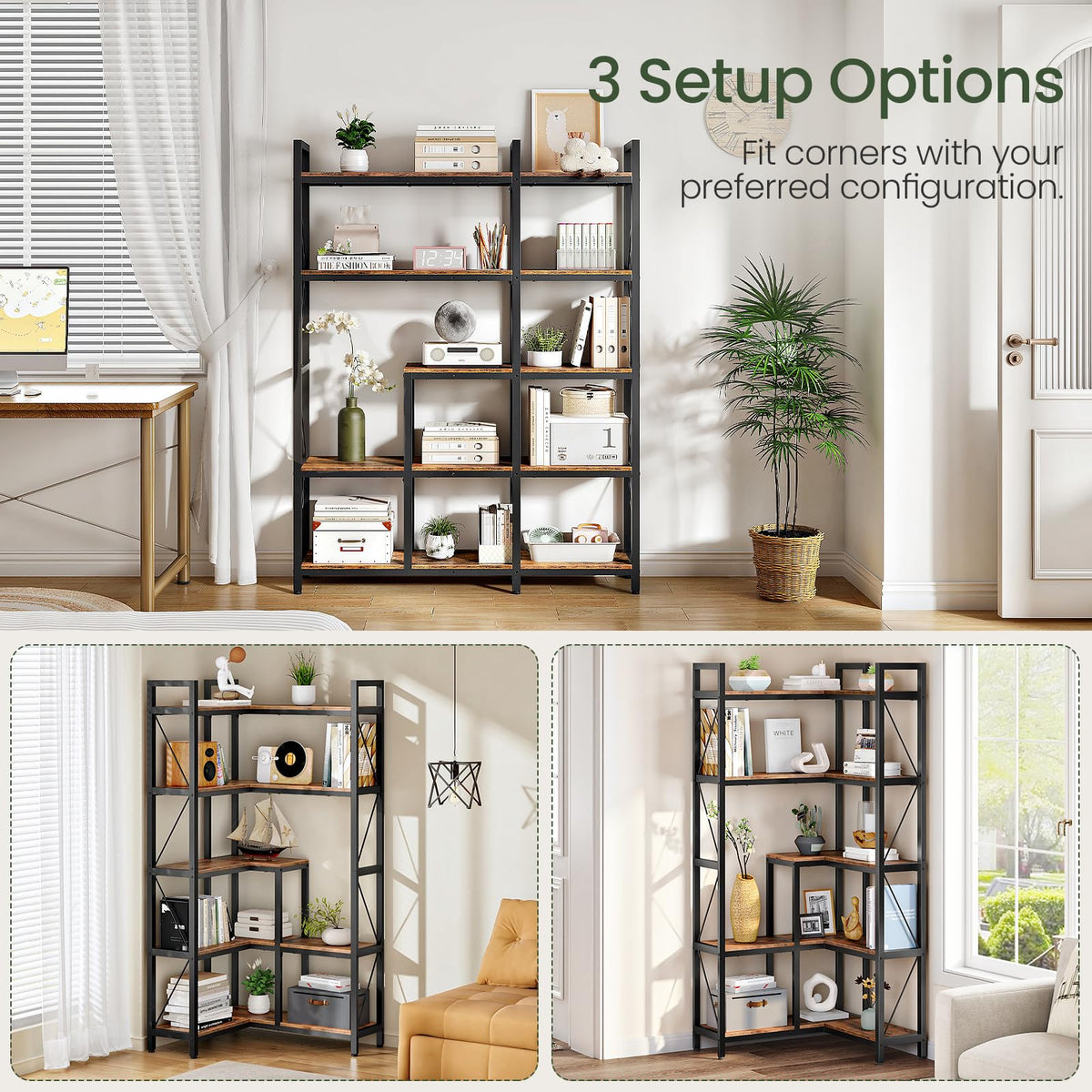 5-Tier L-Shaped Corner Bookshelf with Metal Frame F1566