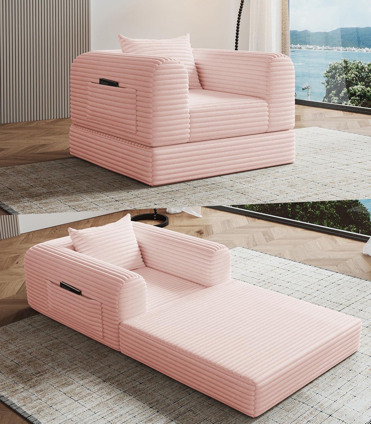 2 in 1 Convertible Sleeper Chair Folding Sofa Bed H3474