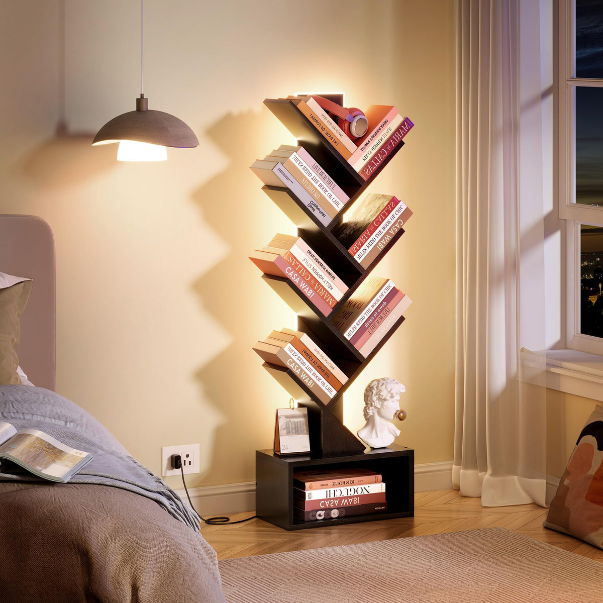 6 Tier Tree Bookshelf with Drawer and LED Lights W245057