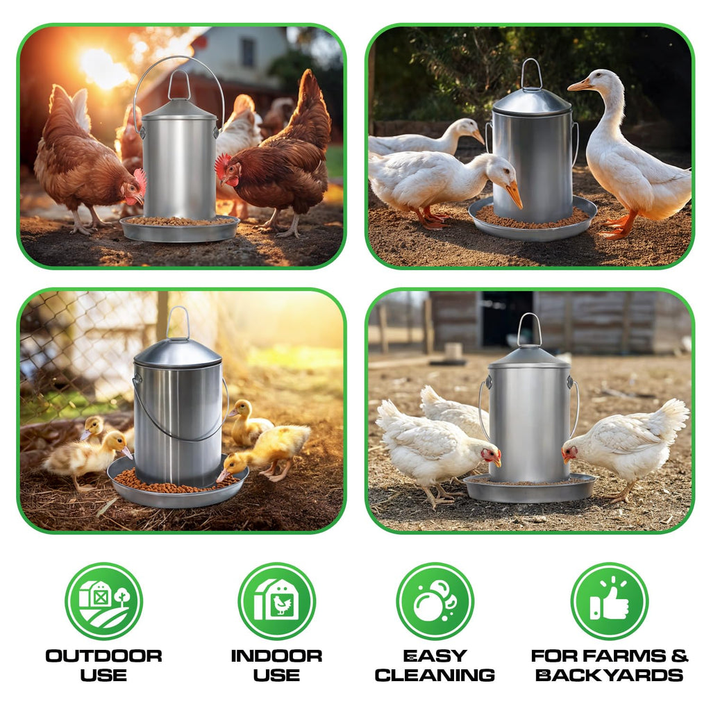 6.6 Lb Stainless Steel Hanging Poultry Feeder with 10 Gallon Storage Bucket Z134