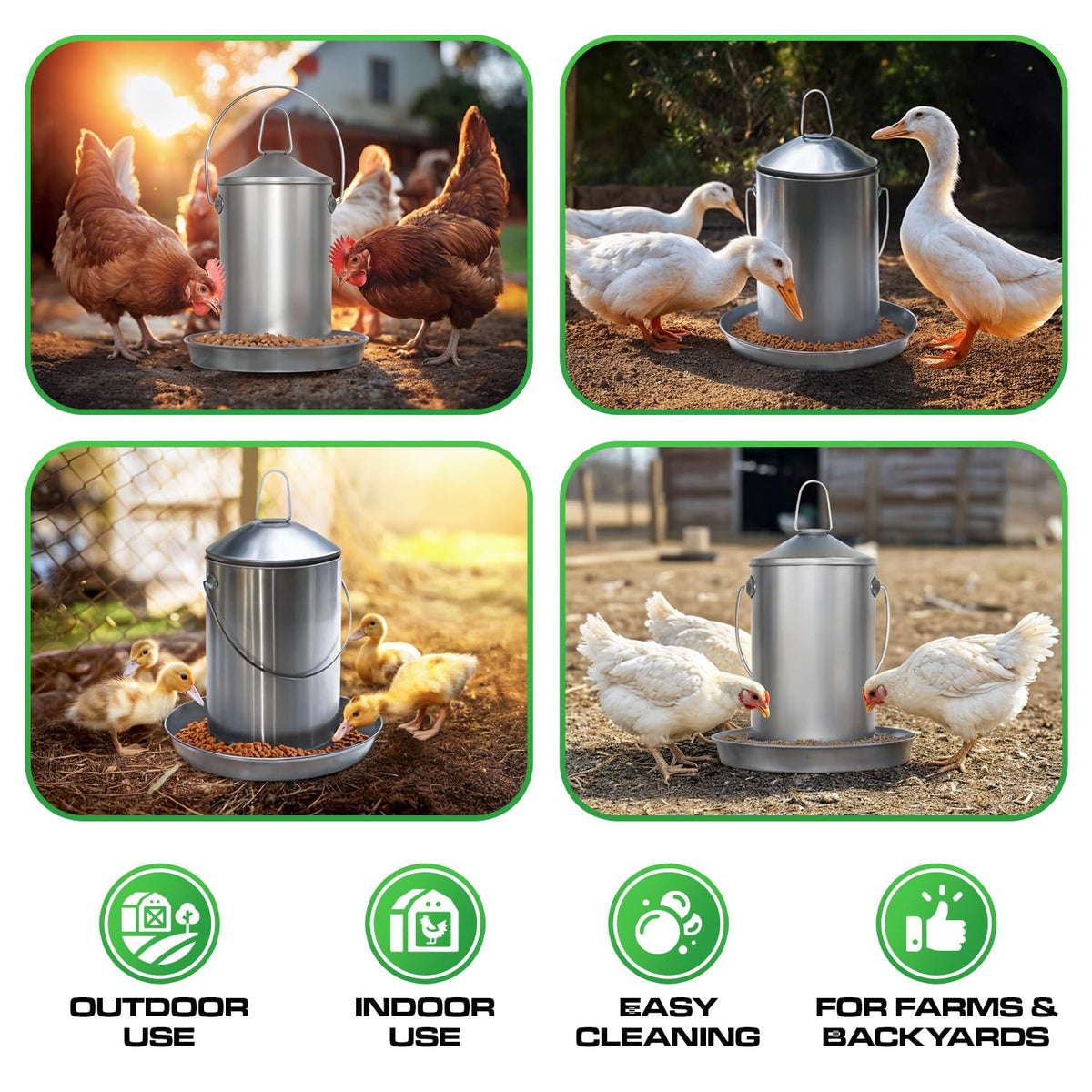 6.6 Lb Stainless Steel Hanging Poultry Feeder with 10 Gallon Storage Bucket Z134