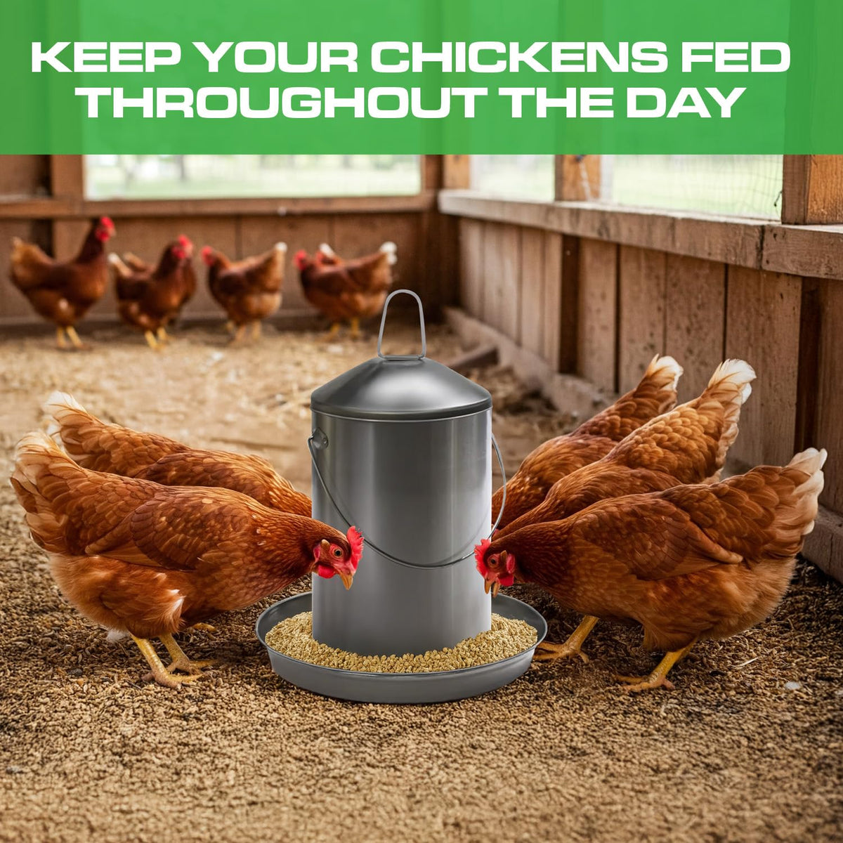 6.6 Lb Stainless Steel Hanging Poultry Feeder with 10 Gallon Storage Bucket Z134