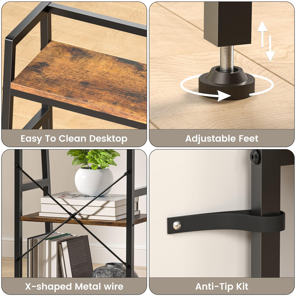 4-Tier Industrial Bookshelf with Steel Frame Y358