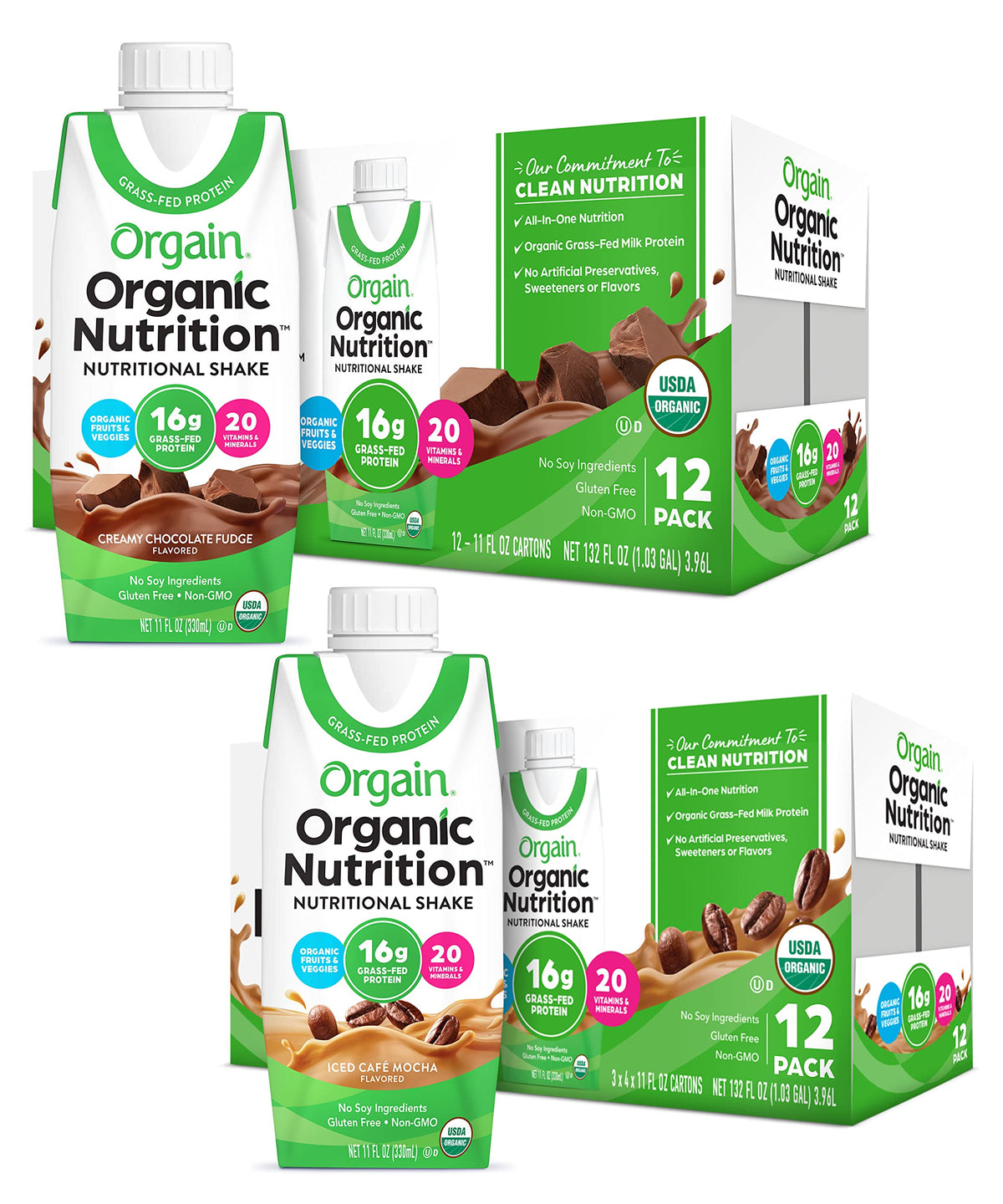 Organic Nutritional Shake Creamy Chocolate Fudge Iced Cafe Mocha 11 Fl Oz Pack of 12 D869