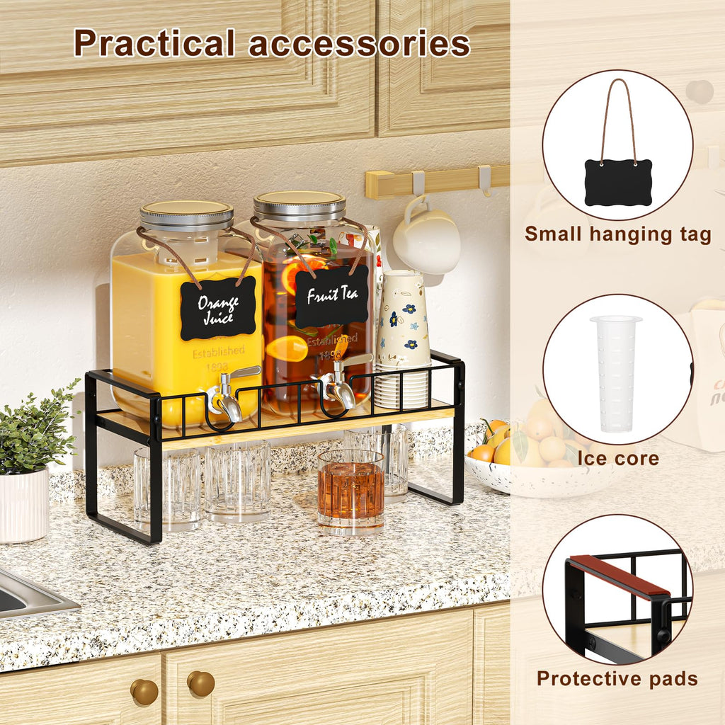 2 Pack 1 Gallon Glass Beverage Dispenser with Spigot and Ice Core Y7860