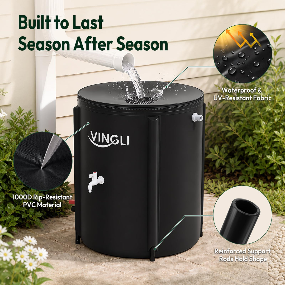 Collapsible 50 Gallon Rain Barrel J419