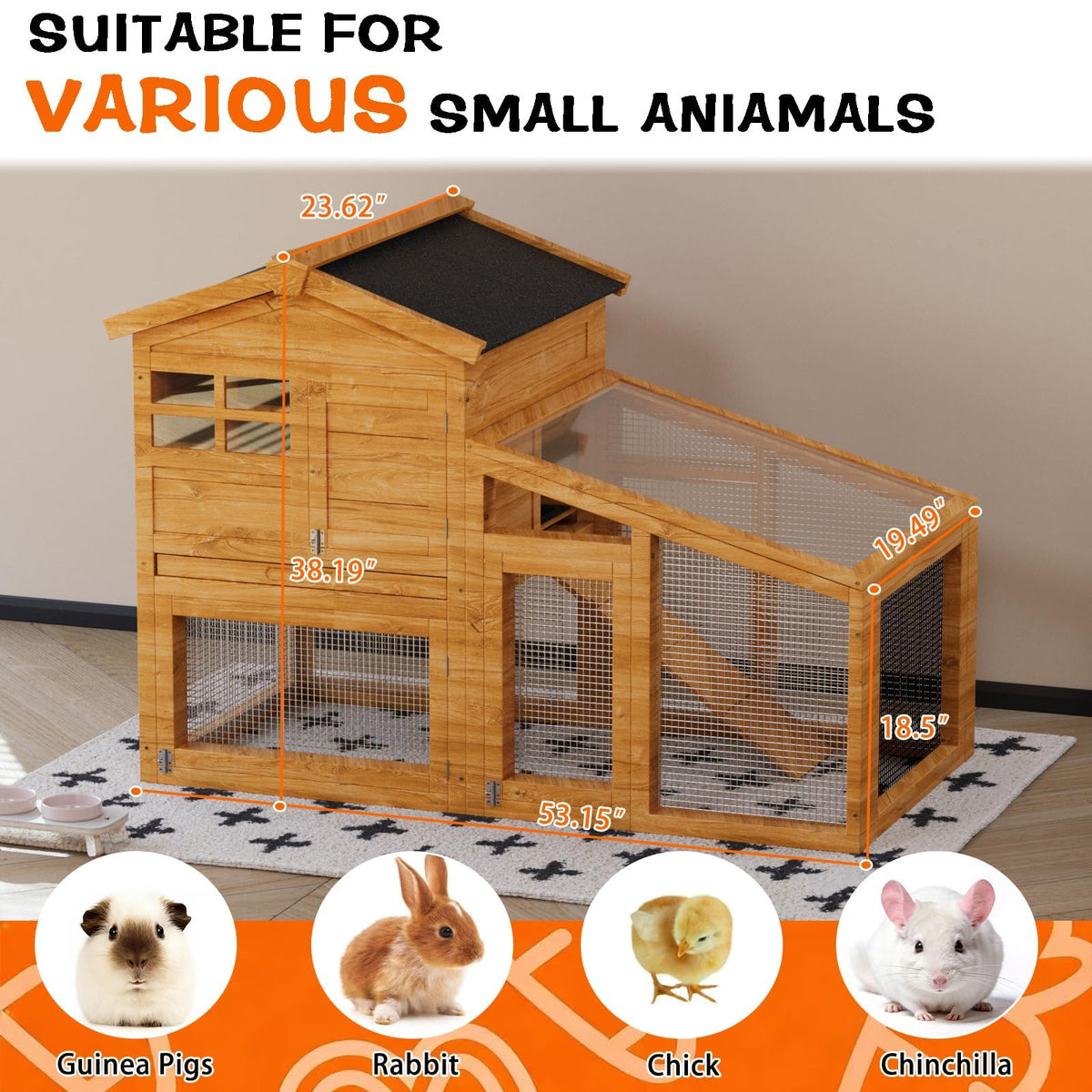 2-Story Wooden Rabbit Hutch with Run Q56584