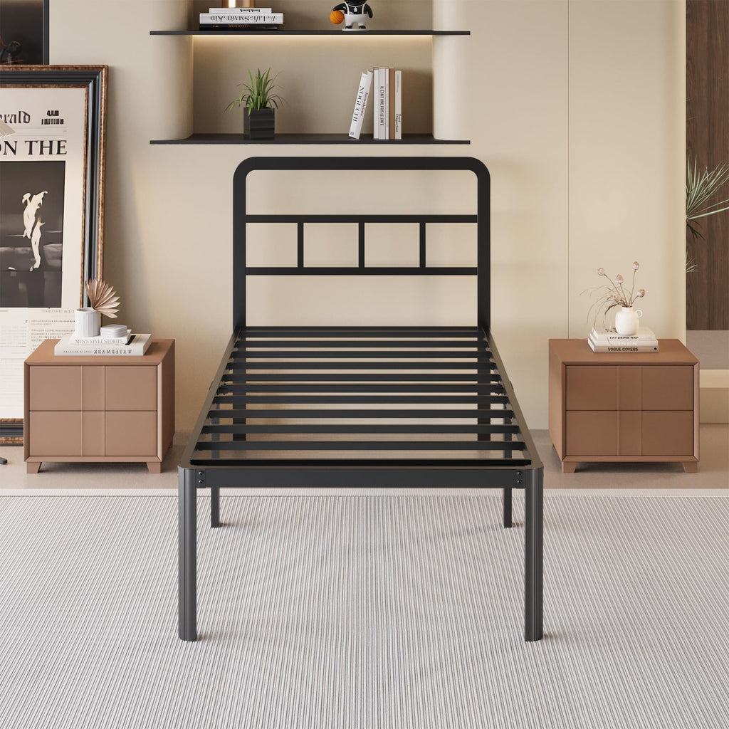 18 Inch Twin XL Black Metal Bed Frame with Headboard A338238